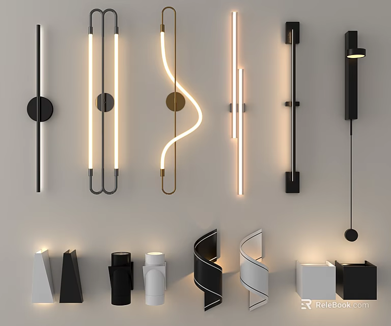 Modern Wall Lamps With Contemporary Designs Various Shapes And Sleek Metal Finishes 3d model 