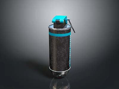 Military Grenade With Metallic Black And Blue Body And Top Blue Fuse Design 3d model