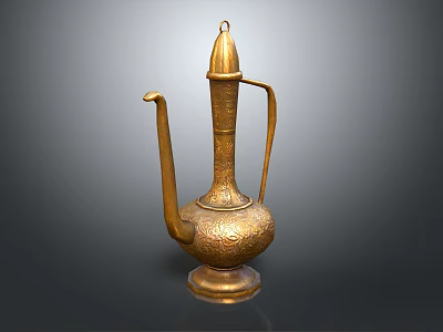Elegant Golden Teapot With Intricate Carvings Curved Spout And Decorative Base 3d model