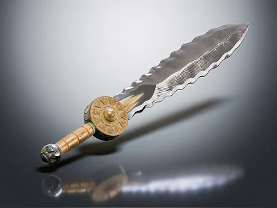 Ornate Decorative Sword With Serrated Blade And Golden Hilt For Collection 3d model