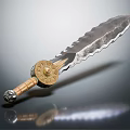 Ornate Decorative Sword With Serrated Blade And Golden Hilt For Collection