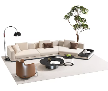 Modern Italian Sofa Combination Office Sofa Coffee Table Curved Sofa Leather Sofa Minotti Round Coffee Table 3d model