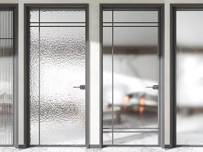 Modern Glass Doors With Frosted And Clear Panels Metal Frames And Handles 3d model