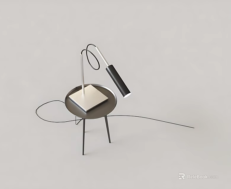 Modern Round Coffee Table With Three Legs Table Lamp And Square Book 3d model