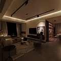 Modern Living and Dining Room Interior With Gray Sofa Rug TV Wall And Dining Table