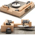 Modern Beige Sectional Sofa With Decorative Pillows And Coffee Table 3d model