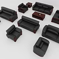 Black Sofa Set with Various Styles and Matching Wooden Accent Furniture for Living Room