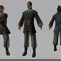 Ancient Style Character Model Wearing Traditional Green Brown Costume With Back Patterns 3d model