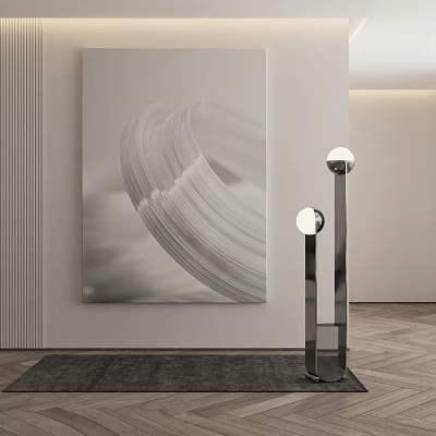 Abstract Black and White Wall Mounted Sculpture in Minimalist Interior with Modern Floor Lamps 3d model