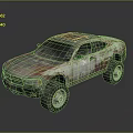 Rusted Vintage Car With Worn Exterior Off Road Tires And Red White Weathered Body