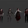 Four Varied Characters With Distinctive Costumes And Diverse Outfit Designs In Character Art