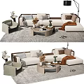 Modern Sofa And Coffee Table Set Interior With Throw Pillows Blanket And Vase 3d model