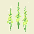 Cartoon Scene With Three Green Stemmed Plants Bearing Yellow Flowers And Sparkles