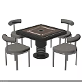 Square Entertainment Table With Four Light Colored Curved Back Chairs And Round Center 3d model