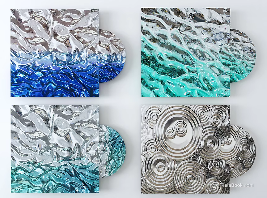 Modern Artistic Wall Decor With Blue Silver Turquoise Wave Swirl Textures 3d model 