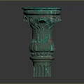 Ornate Green Classical Column With Intricate Carvings And Decorative Base