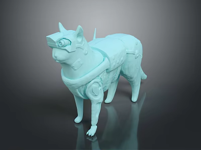 Light Blue 3D Dog Model With Mechanical Armor And Goggle Design 3d model