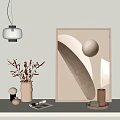 Minimalist Tabletop Decor With Abstract Art Frame Vase Pendant Light And Candles