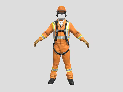 Firefighting Equipment Featuring Orange Suit With Reflective Strips And Safety Harness 3d model