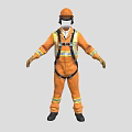 Firefighting Equipment Featuring Orange Suit With Reflective Strips And Safety Harness