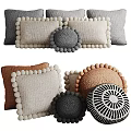 Colorful Knitted Decorative Pillows With Pom Pom Edges And Patterned Designs