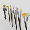 Collection of Assorted Paintbrushes with Different Bristle Types and Wooden White Handles