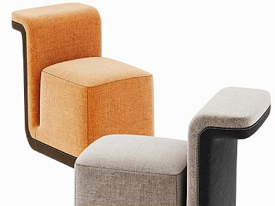 Modern Accent Chair With Orange And Gray Upholstered Fabric And Curved Arm Design 3d model