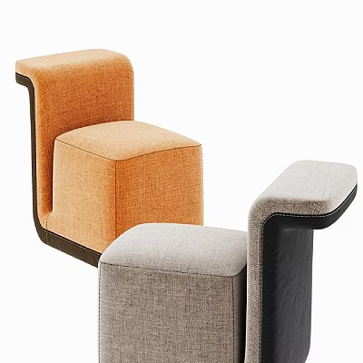 Modern Accent Chair With Orange And Gray Upholstered Fabric And Curved Arm Design 3d model