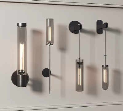 Modern Wall Lamps With Cylindrical Glass Shades And Black Metal Bases 3d model