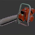 Red Chainsaw With Metal Frame And Sharp Cutting Chain Powerful Cutting Tool Equipment 3d model