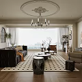 Elegant French Style Open Living And Dining Room Interior With Exquisite Decor And Cozy Furniture