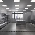 Professional Commercial Kitchen Interior With Stainless Steel Worktable And Ventilation Hood