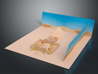 Detailed Desert Architectural Model With Courtyard Plants Sandy Terrain And Pyramids 3d model