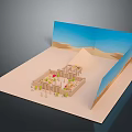 Detailed Desert Architectural Model With Courtyard Plants Sandy Terrain And Pyramids