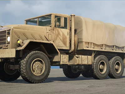 Desert Tan Military Cargo Truck With Canvas Covered Bed Large Off Road Tires 3d model