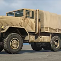 Desert Tan Military Cargo Truck With Canvas Covered Bed Large Off Road Tires