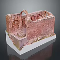 Ancient Red Brick Building Ruins Model With Arched Windows And Stone Base 3d model