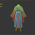 Fantasy Character Costume With Red And Gray Robe Golden Decorations And Cloak Boots