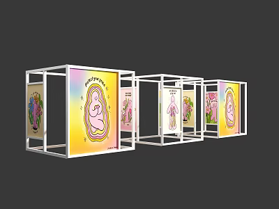 Modern Partition With White Frames And Colorful Abstract Patterns 3d model