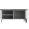 Modern Light Gray TV Stand With Drawers Open Shelves And Metal Legs