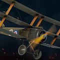 Vintage Biplane Fighter Aircraft With Khaki Body Round Insignias On Wings And Propeller