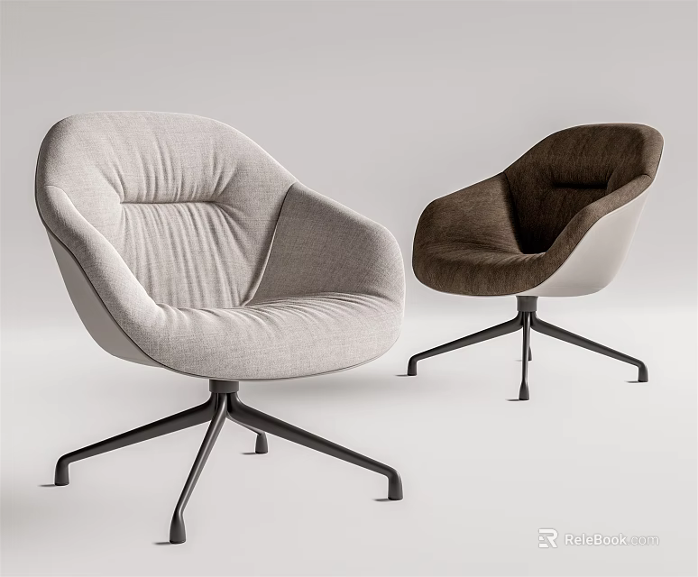 Modern Fabric Armchairs In Light Gray And Dark Brown With Metal Legs Design 3d model 
