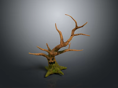 Natural Looking Stump Shaped Decorative Plant With Withered Branches And Green Base 3d model