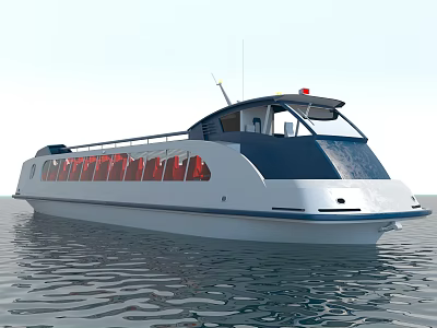 White and Blue Modern Ferry Boat on Water with Multiple Windows 3d model