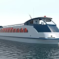 White and Blue Modern Ferry Boat on Water with Multiple Windows 3d model