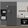 Modern Kitchen Interior With Essential Appliances Refrigerator Microwave Oven And Coffee Maker 3d model