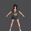 Woman with dark hair wearing sunglasses in black short sleeved top and plaid skirt