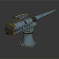 Blue Military Cannon With Long Barrel Mounted On Rotating Base And Sighting Device