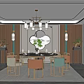 Elegant Modern Restaurant Interior With Round Dining Table Chandelier And Upholstered Chairs