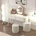 White Dressing Table with Decorative Mirror Cosmetics Stool and Cabinet Interior 3d model